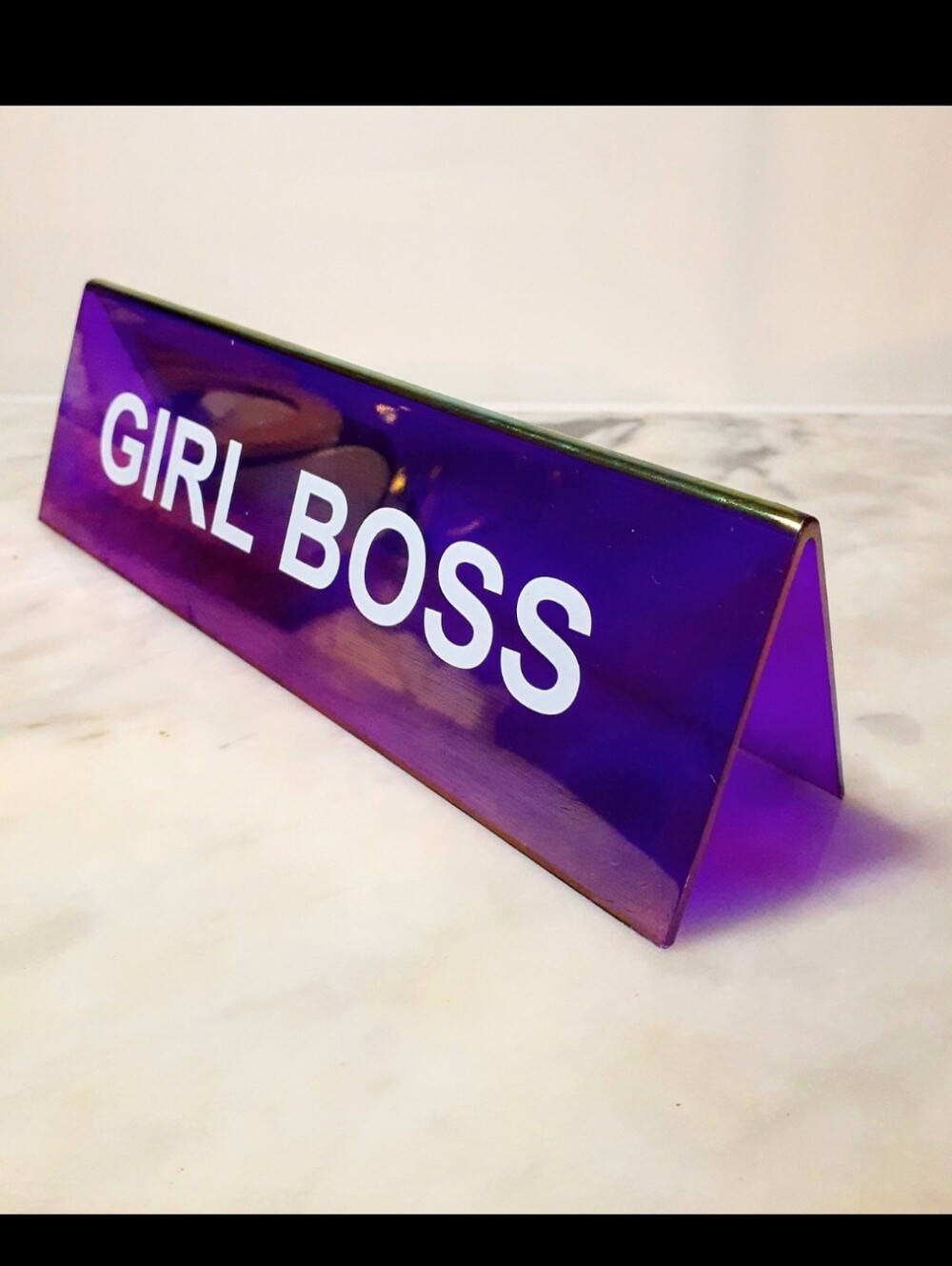 GIRL BOSS" Holographic Desk Sign Acrylic Purple/Pink Office Accessories